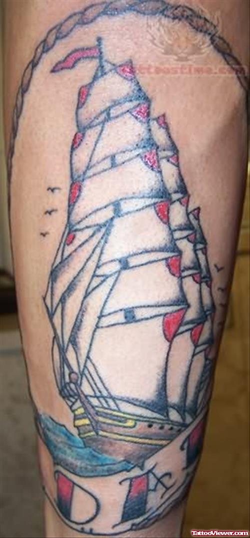 Memorial Ship Tattoo On Arm