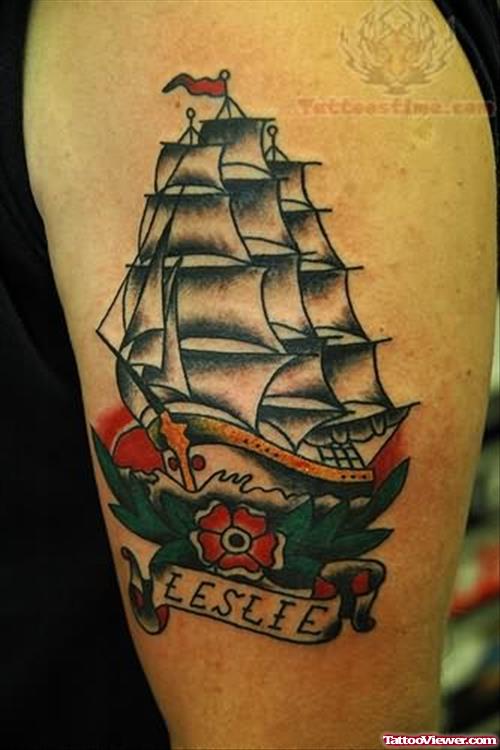 Bicep Ship Tattoo