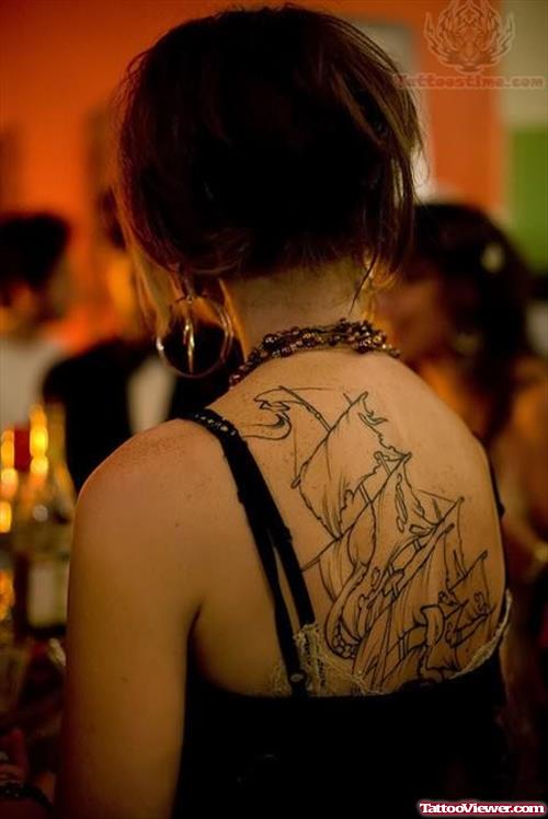 Ship Tattoo On Girl Back