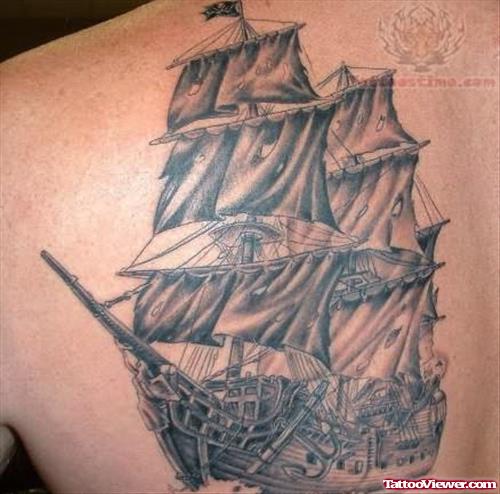 Back Shoulder Ship Tattoo