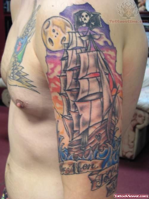 Ship Tattoo On Sleeve