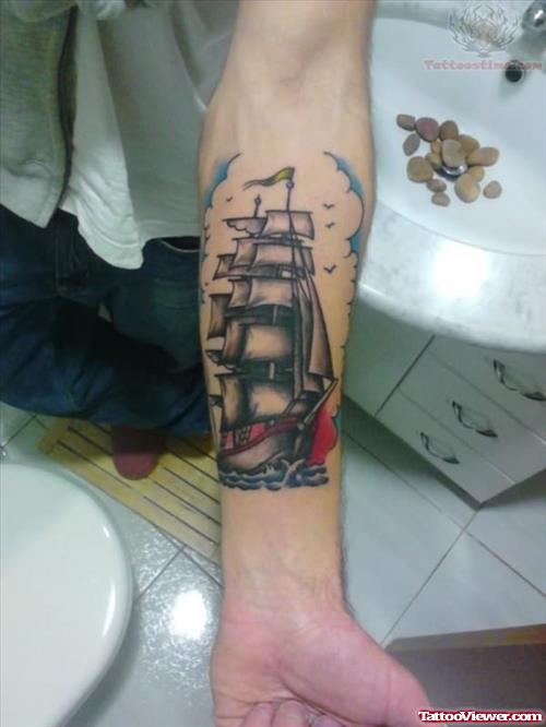 Ship Tattoo on Wrist