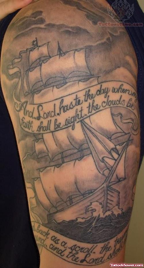 Upper Shoulder Ship Tattoo
