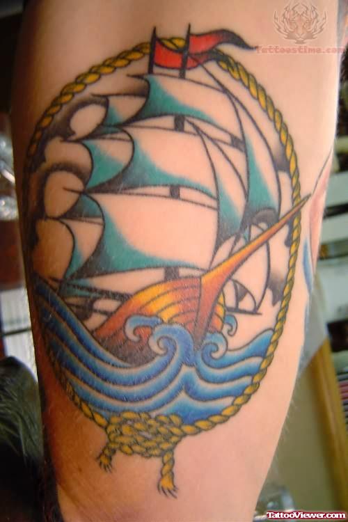 Trad Large Ship Tattoo