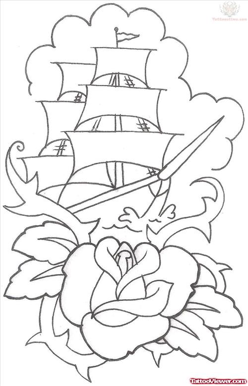 Sailing Ship Tattoo Pattern