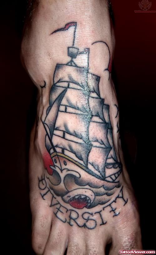 Ship Tattoo On Foot