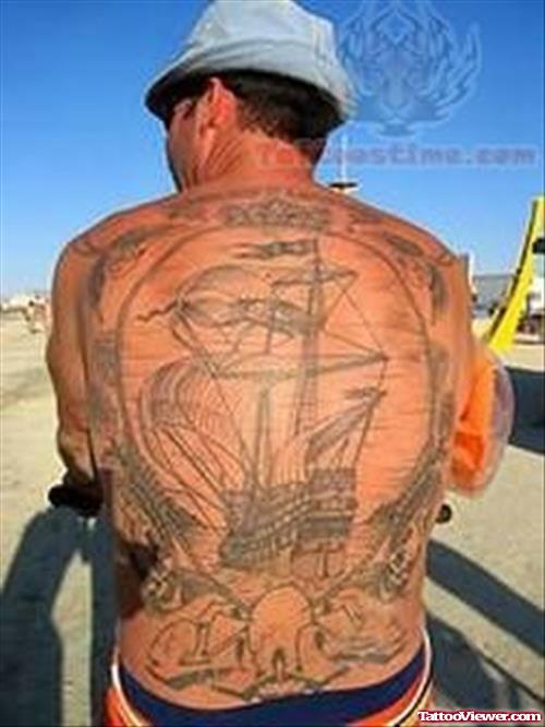 Military Ship Tattoo On Back