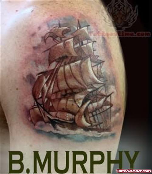 Clipper Ship Tattoo On Shoulder
