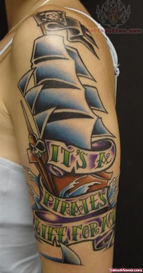 Color Ink Tall Ship Tattoo