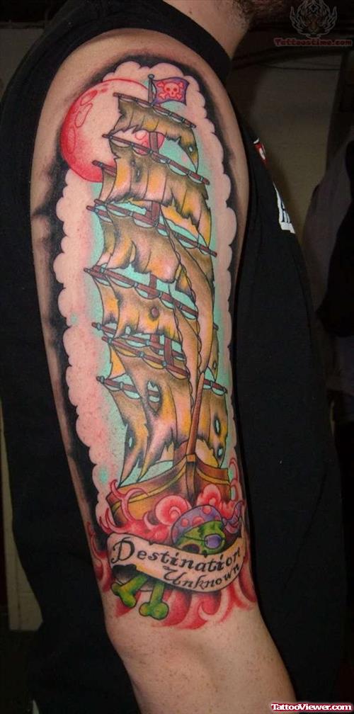 Big Ship Tattoo On Sleeve