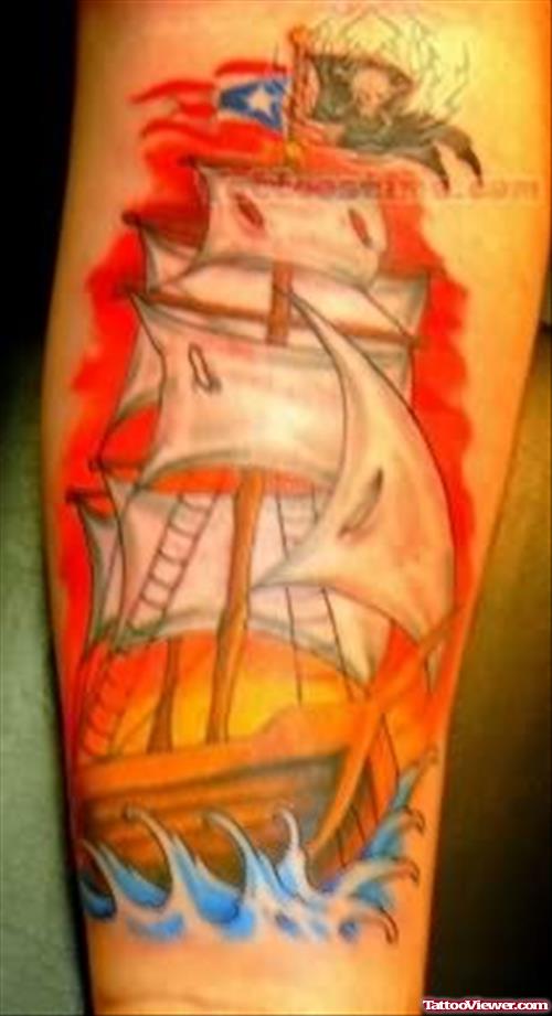 Dark Color Ship Tattoo