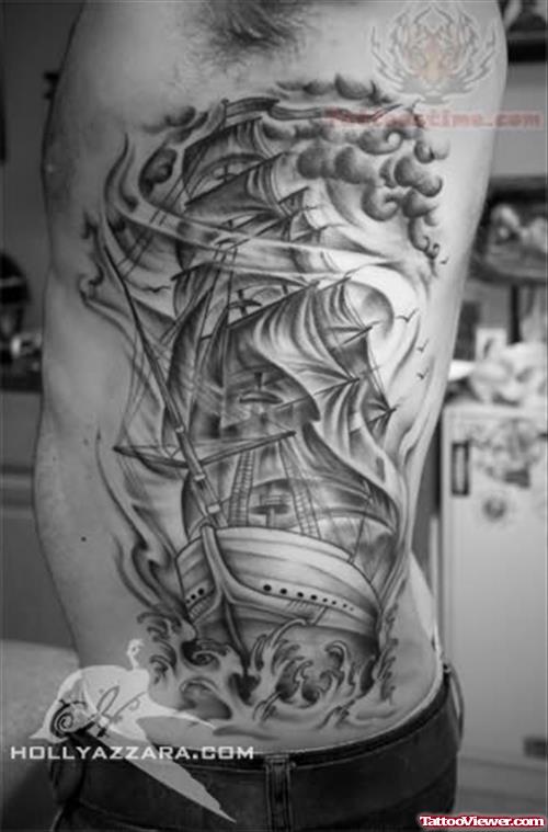 Clipper Ship Tattoo On Rib