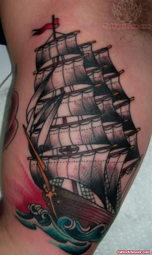 Ship Tattoo On Muscles