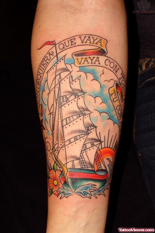 Joey Ship Tattoo On Arm