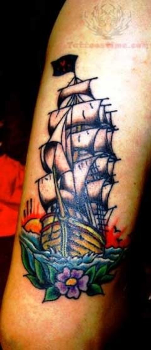 Big Ship Tattoo On Arm