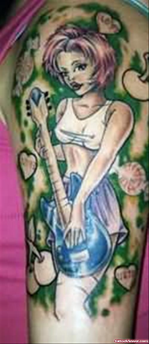 Beautiful Pinup Tattoo On Shoulder