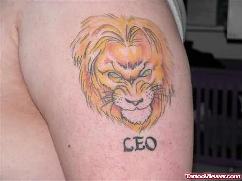 Zodiac Leo Tattoo On Shoulder
