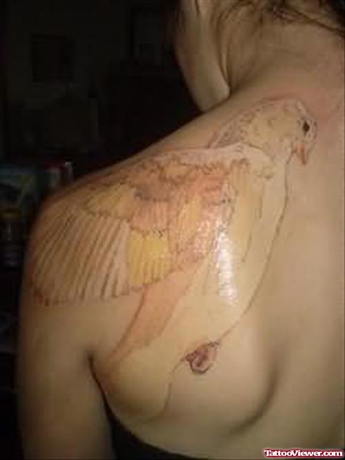 White Ink Bird Tattoo On Shoulder