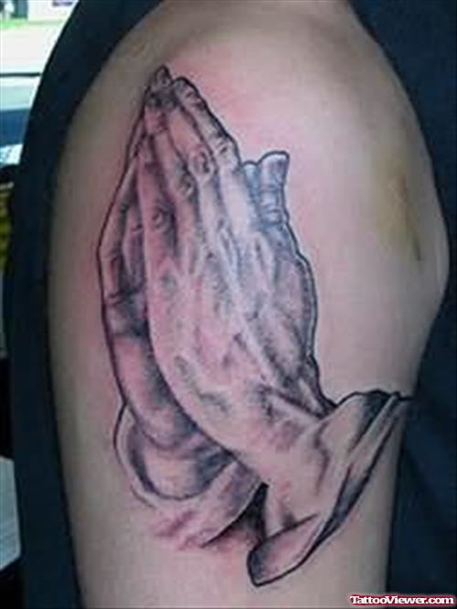 Praying Hands Tattoos On Shoulder
