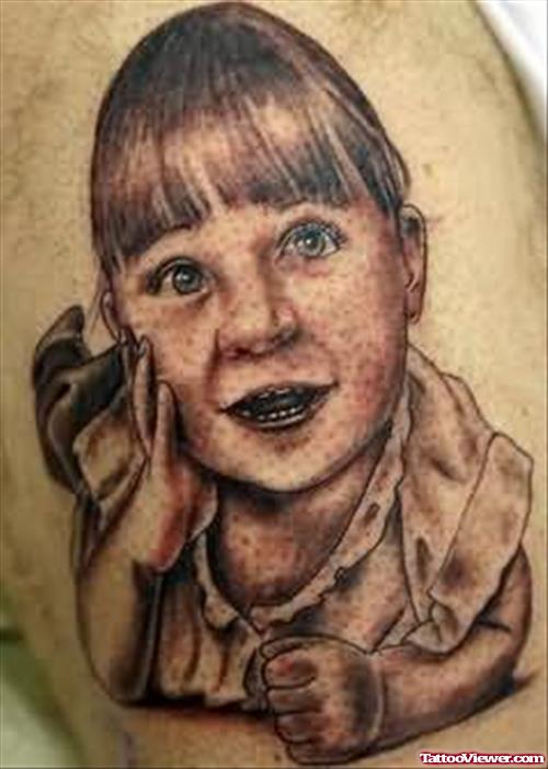 Little Girl Tattoo On Shoulder