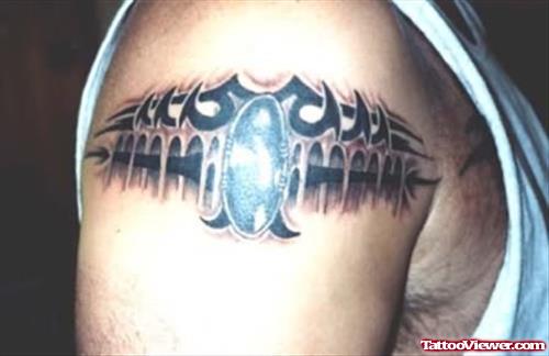 Biomechanical Tribal Tattoo On Shoulder