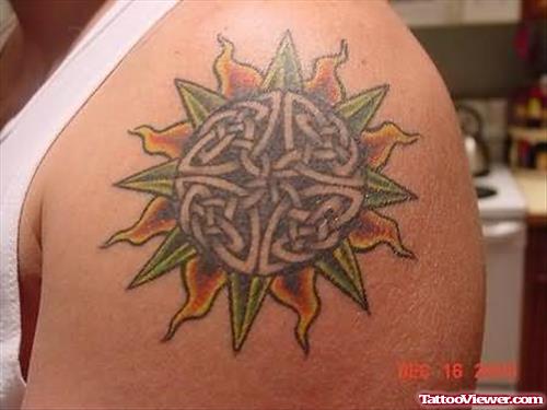 Knot Sun Tattoo On Shoulder