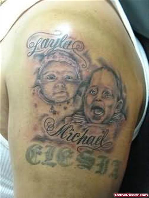 Baby Faces Tattoo On Shoulder