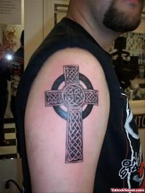 Cross Celtic Tattoo On Shoulder