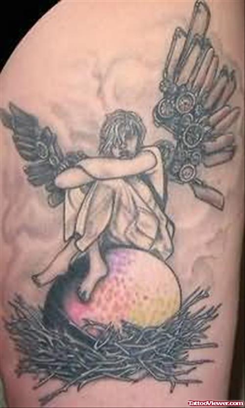 Fantasy Sad Tattoo On Shoulder