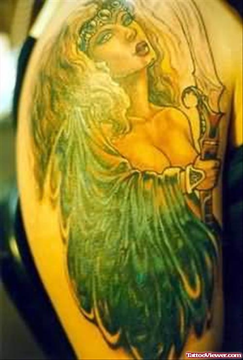 Fantasy Coloured Tattoo On Shoulder