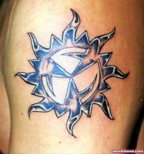 Sun Design Tattoo On Shoulder