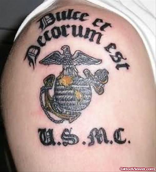 USMC Military Tattoo On Shoulder