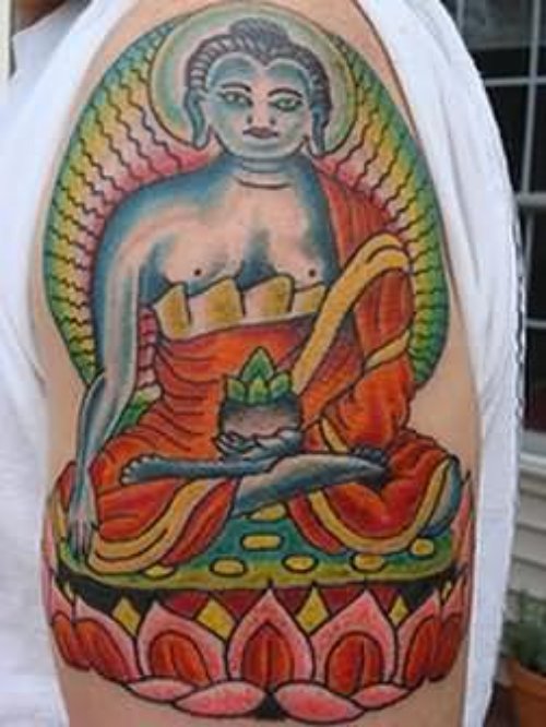 Mahatma Buddha Tattoo On Shoulder
