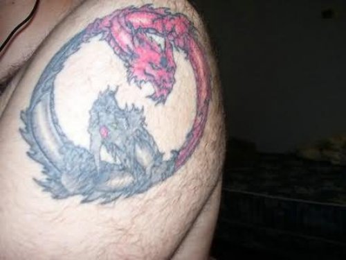 Yin Yang Dragon Tattoo On Shoulder