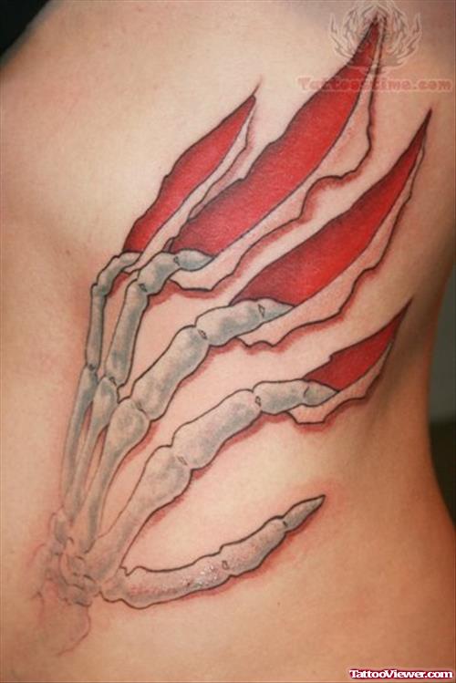 Skeleton Hand Scratch Tattoo On Body