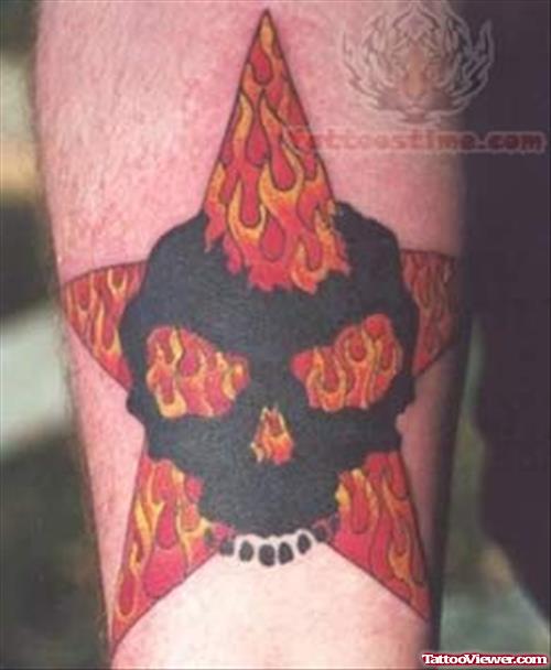 Nice Red Star Skull Tattoo