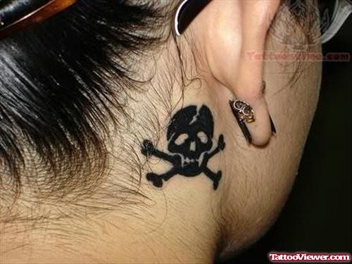 Danger Sign Tattoo Behind Ear