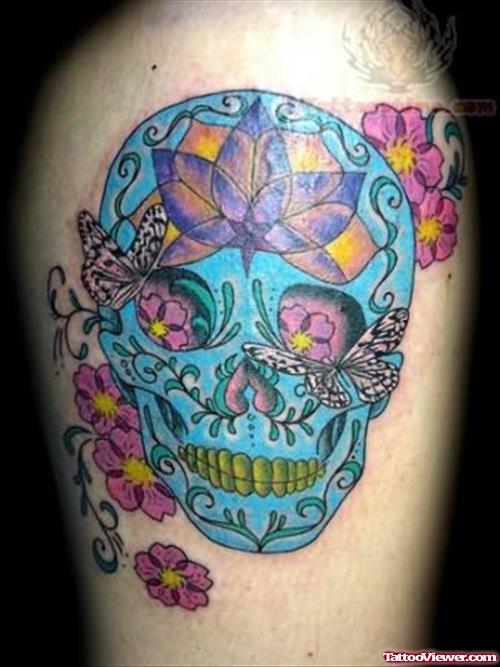 Blue Ink Skull Tattoo