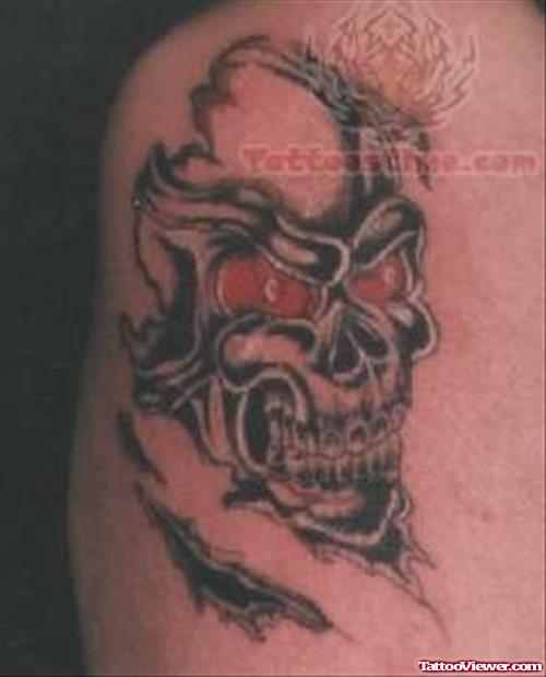 Skull Tattoo With Red Eyes