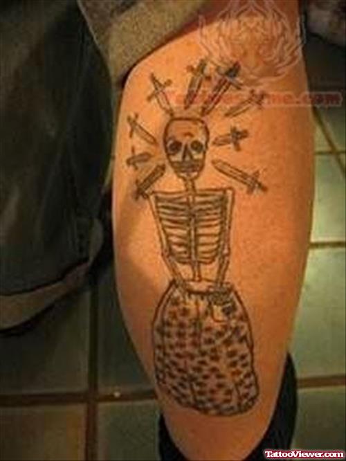 Skull Tattoo On Back Leg