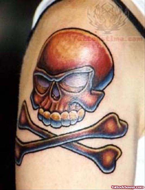 Shining Red Skull Tattoo On Biceps