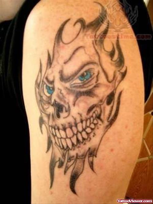 Flaming Skull Tattoo On Shoulder