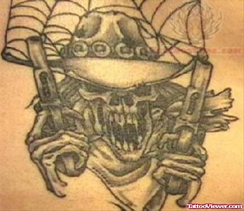 Skull Tattoo With Guns