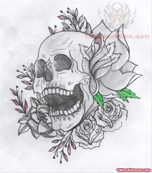 Best Skull And Flowers Tattoo Design