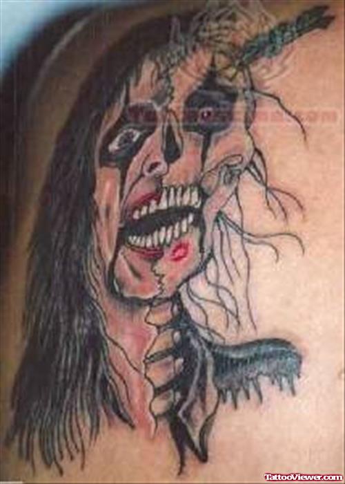Horror Red Lips Skull Tattoo