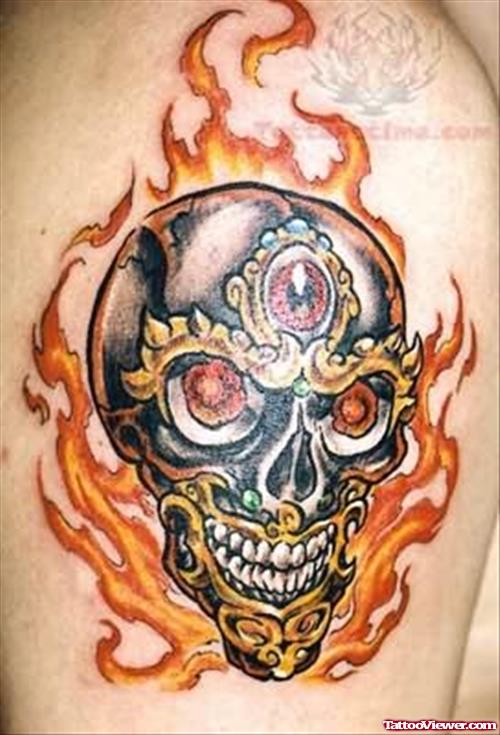 Cool Flaming Skull Tattoo