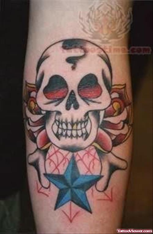Skull Color Tattoo On Arm