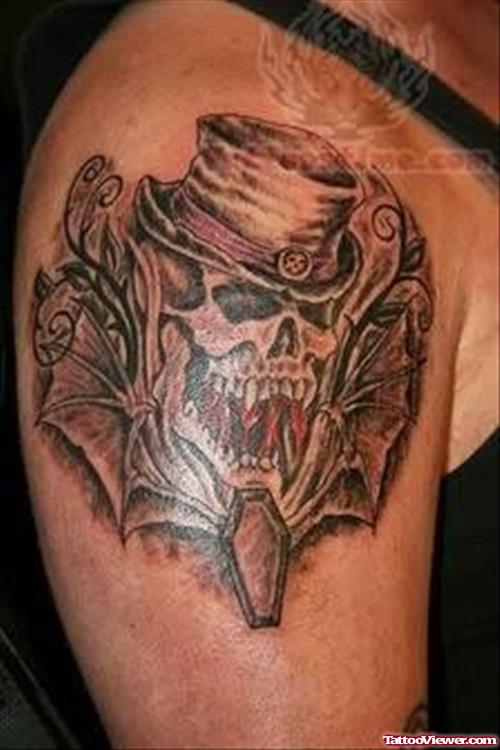Amazing Skull Tattoo On Shoulder