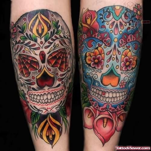 Colorful Sugar Skull Tatttoo