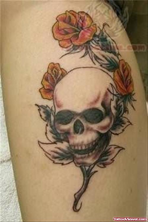 Skull And Rose Tattoo On Arm
